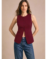 Cecile | Damen Weste mit Knöpfen und gerader Form in Dunkelrot