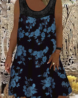 Samudri - Lockeres Armelloses Maxi Kleid Mit Rundhalsausschnitt in Tiefes Himmelblau