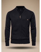 Cedric | Herren Strickjacke mit Reißverschluss, Stehkragen und Struktur in Schwarz