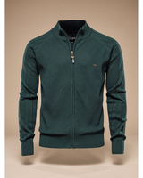 Cedric | Herren Strickjacke mit Reißverschluss, Stehkragen und Struktur in Grün