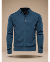 Cedric | Herren Strickjacke mit Reißverschluss, Stehkragen und Struktur in Blau