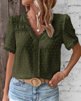 Celestine | Damen Kurzarm Bluse mit V-Ausschnitt in Grün