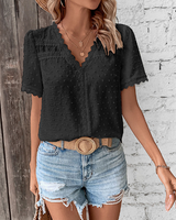Celestine | Damen Kurzarm Bluse mit V-Ausschnitt in Schwarz