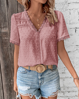 Celestine | Damen Kurzarm Bluse mit V-Ausschnitt in Rosa