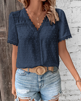 Celestine | Damen Kurzarm Bluse mit V-Ausschnitt in Blau