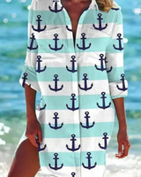 Cerena | Damen Strandbluse Hemdkragen Maritimer Print in Farbe 3