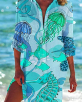 Cerena | Damen Strandbluse Hemdkragen Maritimer Print in Farbe 5