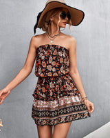 A Linie Kleid trägerlos mit Blumenprint und hoher Taille in Schwarz