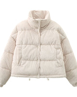 Steppjacke aus Cord für Damen mit hohem Kragen und weiter Passform – Marit in Weiß