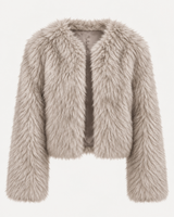 Kurze Damenjacke in Felloptik mit langen Ärmeln – Clémence in Beige