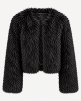 Kurze Damenjacke in Felloptik mit langen Ärmeln – Clémence in Schwarz