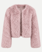 Kurze Damenjacke in Felloptik mit langen Ärmeln – Clémence in Rosa