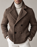 Herren-Strickjacke mit doppelter Knopfleiste und breiten Revers – Lucien in Braun