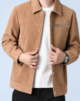 Herren-Cordjacke mit Hemdkragen, Brusttasche und Reißverschluss – Amaury in Beige