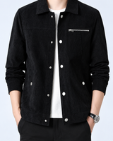 Herren-Cordjacke mit Hemdkragen, Brusttasche und Reißverschluss – Amaury in Schwarz