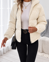 Damen-Cordjacke mit Stehkragen, Reißverschluss und Seitentaschen – Eline in Beige