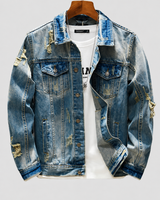 Herren-Jeansjacke in Slim-Fit-Passform mit Rissen und Wasch-Effekt – Levon in Blau