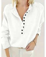 Charlotte | Damen V Ausschnitt Strickpullover mit Knöpfen in Weiß