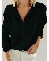Charlotte | Damen V Ausschnitt Strickpullover mit Knöpfen in Schwarz
