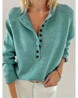 Charlotte | Damen V Ausschnitt Strickpullover mit Knöpfen in Smaragdgrün