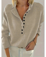 Charlotte | Damen V Ausschnitt Strickpullover mit Knöpfen in Khaki