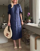 Chiara | Damen Midikleid Modern Feminin Elegant Sommer in Dunkelblau