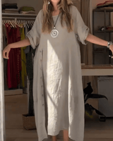 Chiara | Damen Midikleid Modern Feminin Elegant Sommer in Grau