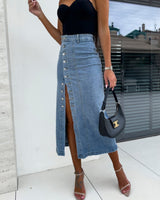 Chiara | Damen Jeansrock Figurbetont Modern Vielseitig in Hellblau