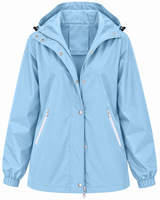 Wasserdichte Damen-Regenjacke mit Kapuze, Taschen und Reißverschluss – Verena in Blau
