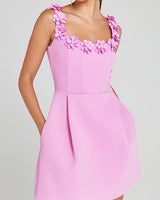 Cindy | Damen Minikleid Blumenapplikationen Feminin in Rosa