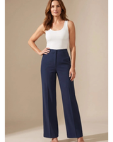 Clarissa | Damen Hose mit Hoher Taille, Weitem Bein und Knöpfen in Dunkelblau