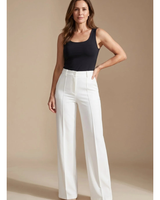 Clarissa | Damen Hose mit Hoher Taille, Weitem Bein und Knöpfen in Weiß