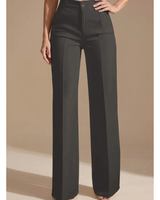 Clarissa | Damen Hose mit Hoher Taille, Weitem Bein und Knöpfen in Dunkelgrau