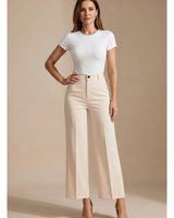 Clarissa | Damen Hose mit Hoher Taille, Weitem Bein und Knöpfen in Aprikose