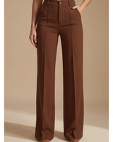Clarissa | Damen Hose mit Hoher Taille, Weitem Bein und Knöpfen in Braun