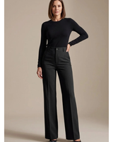 Clarissa | Damen Hose mit Hoher Taille, Weitem Bein und Knöpfen in Schwarz