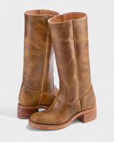 Claudia | Damen Orthopädische Lederstiefel mit langem Schaft im Western Stil in Hellbraun