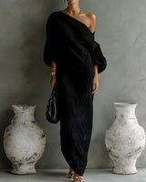 Clementine | Damen Asymmetrisches One-Shoulder Maxikleid in Schwarz