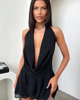 Drapiertes durchsichtiges Mesh Minikleid in Schwarz