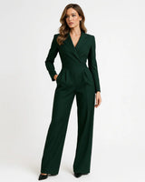 Bettina | Damen Eleganter Jumpsuit V-Ausschnitt Weite Beine – Jumpsuit Elegant 2026 in Grün