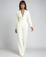 Bettina | Damen Eleganter Jumpsuit V-Ausschnitt Weite Beine – Jumpsuit Elegant 2026 in Weiß