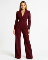 Bettina | Damen Eleganter Jumpsuit V-Ausschnitt Weite Beine – Jumpsuit Elegant 2026 in Rot