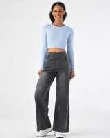 Mariel | Damen Weite Jeanshose Retro Komfort Modern Trend in Grau
