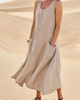 Dana | U-Ausschnitt Ärmellos Maxikleid in Khaki