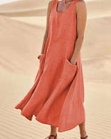 Dana | U-Ausschnitt Ärmellos Maxikleid in Orange