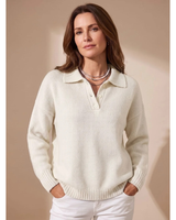 Constantin | Damen Pullover mit Kragen und Knöpfen Langarm in Weiß