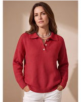 Constantin | Damen Pullover mit Kragen und Knöpfen Langarm in Rot