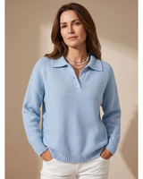 Constantin | Damen Pullover mit Kragen und Knöpfen Langarm in Blau