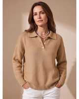 Constantin | Damen Pullover mit Kragen und Knöpfen Langarm in Kamel