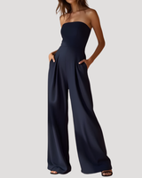 Cordelia | Damen Trägerloser Wide Leg Jumpsuit in Dunkelblau